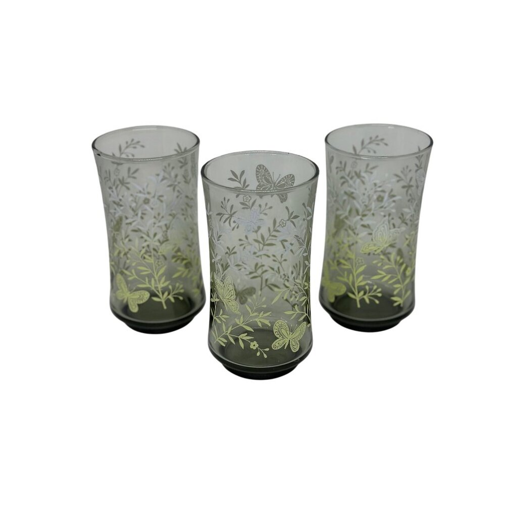 VTG Libbey Monarch Frosted Butterfly Drinking Glasses – Set of 3‎ Retro Tumblers